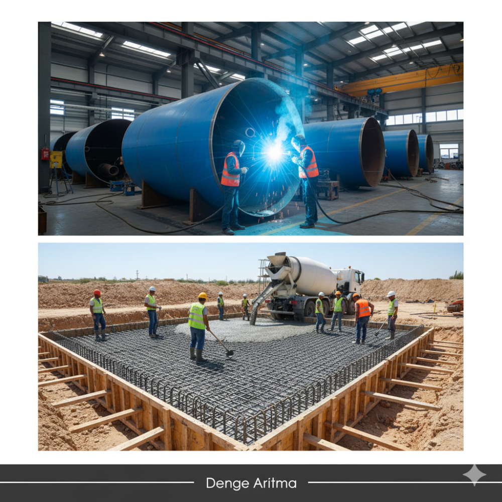 Metal işleri sanayide ve betonarme işleri de şantiyede eş zamanlı başlar.